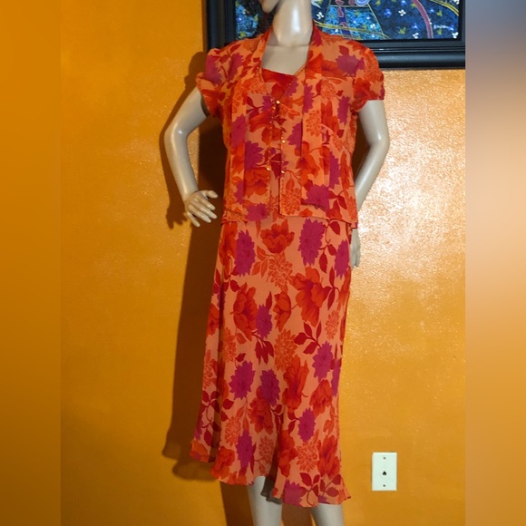 Bob Mackie Floral Print Silk Dress - Picture 1 of 8